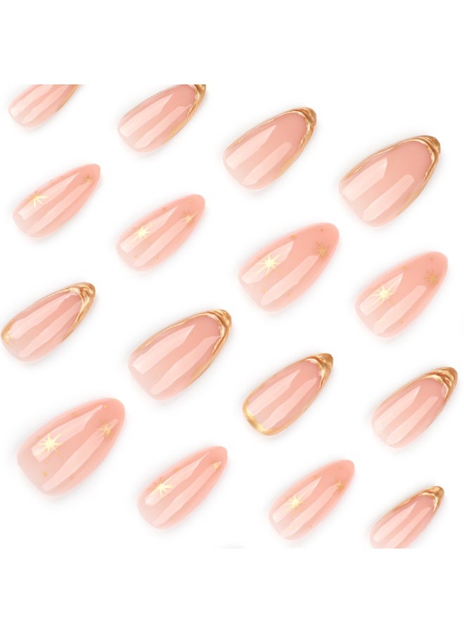 JOSQUEWNN Press On False Nails,24pcs French-Style French Almond Gold Starburst 3D Fake Nails, Perfectly Create a Fashionable Nail Art Effect. Fake Acrylic Nails With Glue Kit. - Image 4